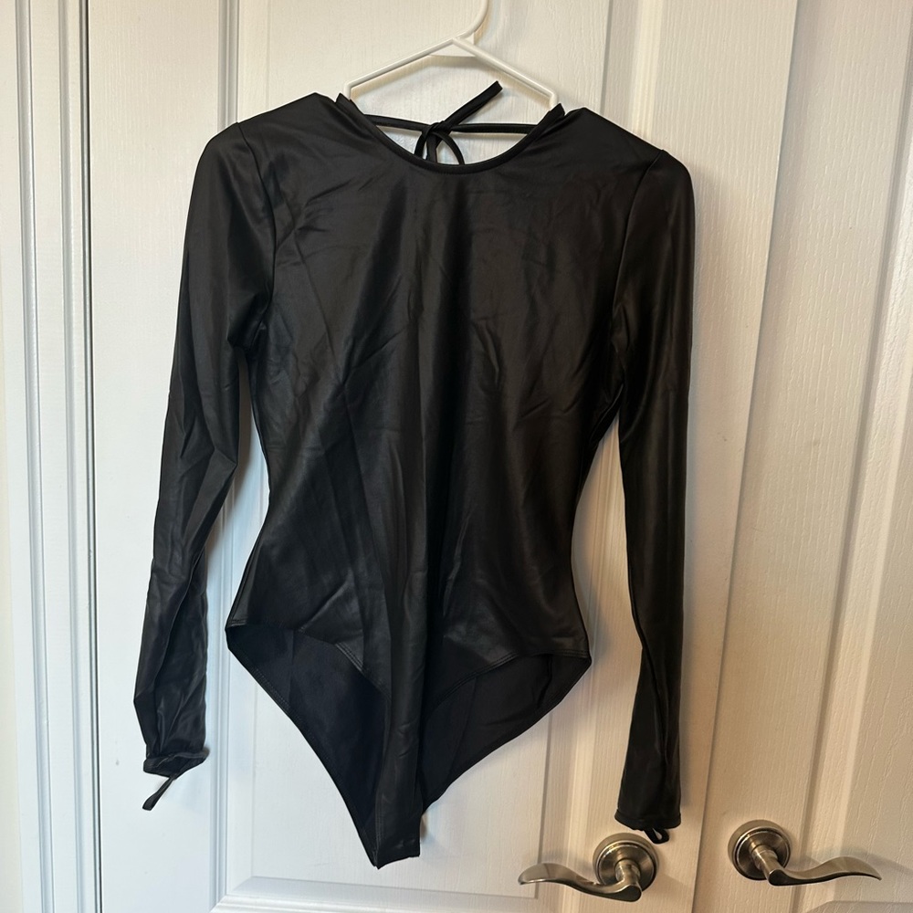 COPY - PU leather scoop back bodysuit